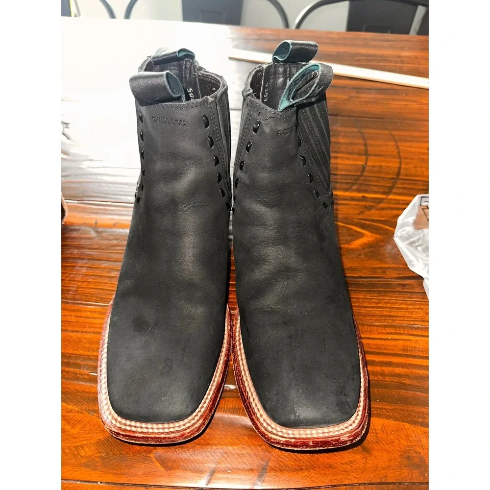 Los Altos Boots Mens Black Leather Square Toe Chelsea Ankle Boots Size 6.5
